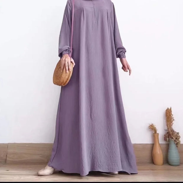 Zip-up O-neck Abayas for Women Solid Stretch Cuff Women Dress Simple Muslim A-line Dresses Femme Turkey Dubai Vestido Kaftan