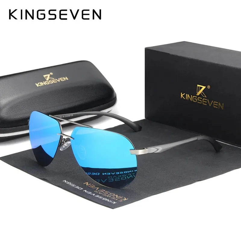 KINGSEVEN Fashion Pilot Rimless Sunglasses Men Classical UV400 Polarized Large Frame Glasses Casual Driving Outdoor Eyewear
