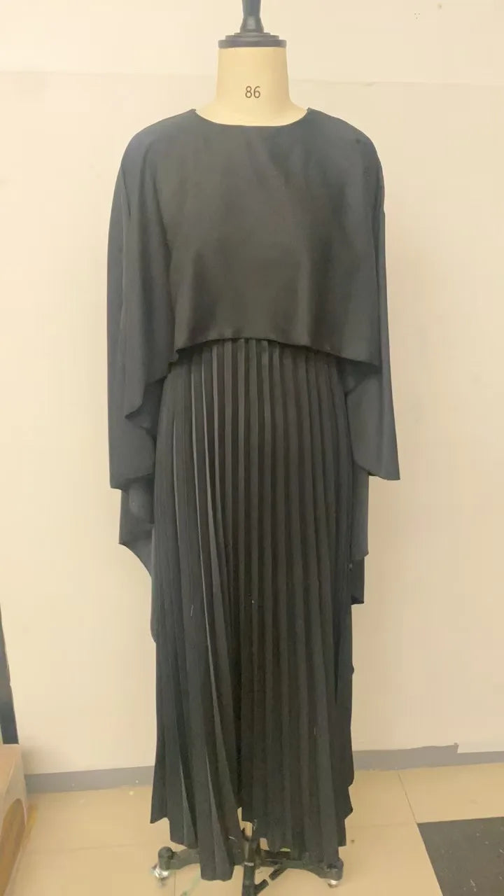 2025 New Women's Spring Summer Fashion Loose Bat Sleeve Curling Irregular Elegant Seven Inch Sleeve Long Dress