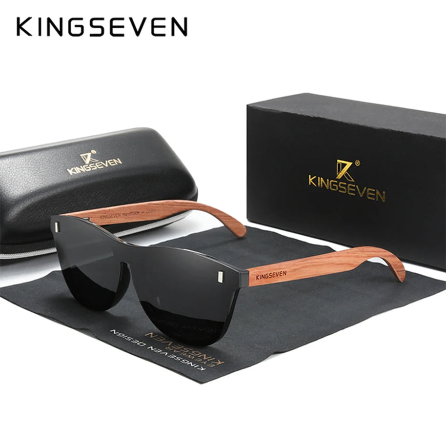 KINGSEVEN Brand Classical Wooden Sunglasses Men Retro Causal Polarized Rimless Women Glasses Anti-UV400 Wood Fashion Eyewear