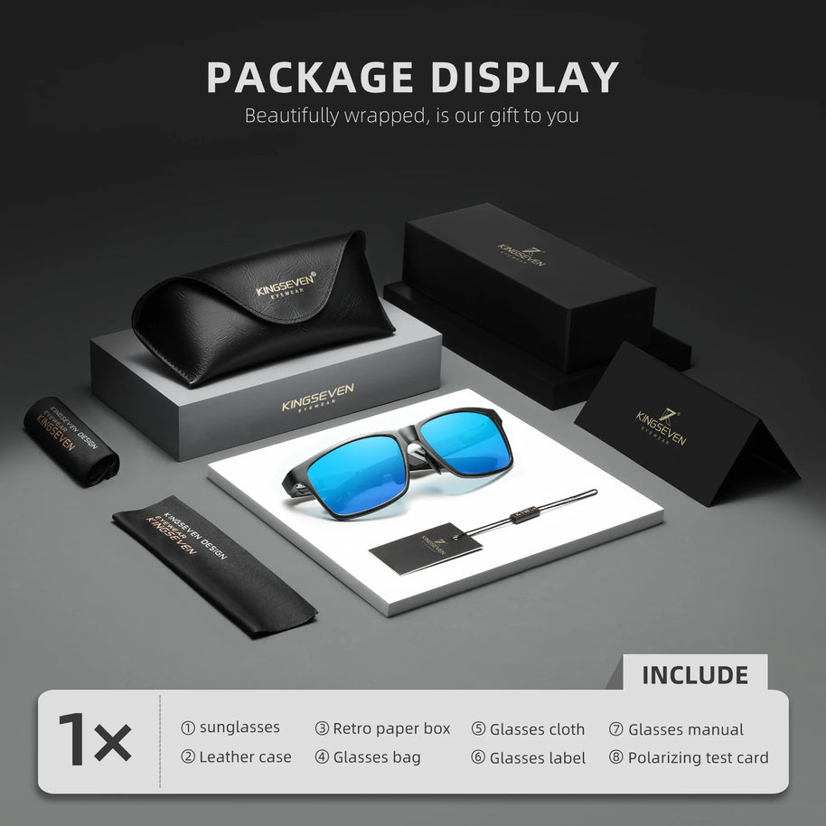KINGSEVEN Brand Polarized Sunglasses For Men Rectangle Aluminum Driving Glasses Eyewear Shades For Men High Quality