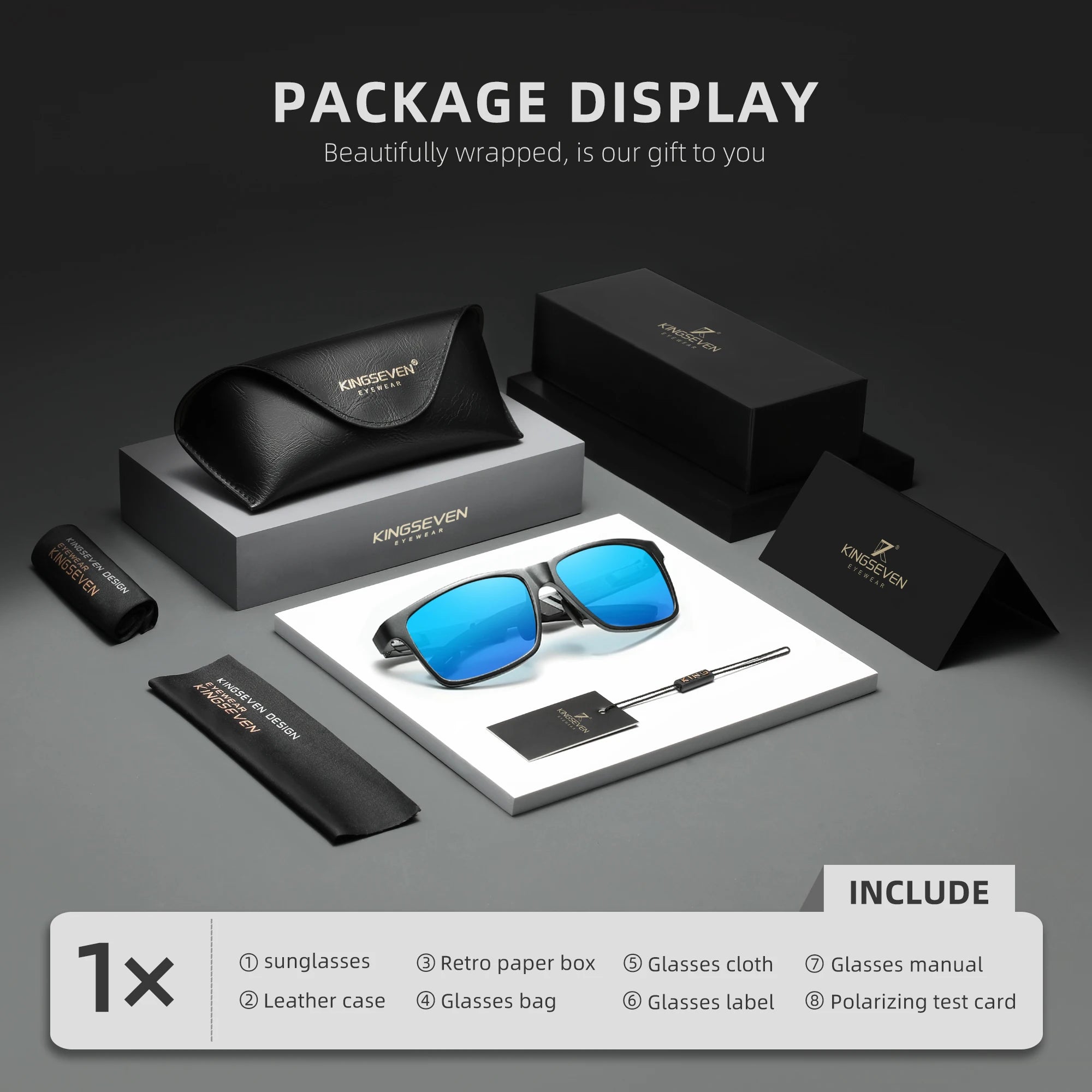 KINGSEVEN Brand Polarized Sunglasses For Men Rectangle Aluminum Driving Glasses Eyewear Shades For Men High Quality