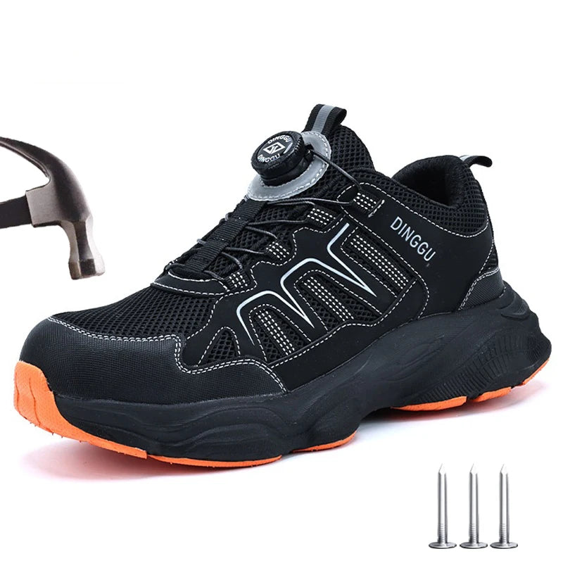 Men Safety Shoes Rotating button Work Sneakers Industrial Puncture-Proof Anti-smash Steel Toe Work Shoes Protective Safety Boots