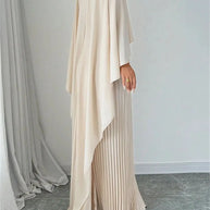 2025 New Women's Spring Summer Fashion Loose Bat Sleeve Curling Irregular Elegant Seven Inch Sleeve Long Dress
