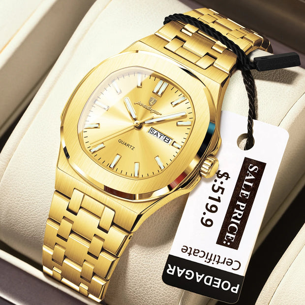 POEDAGAR Top Original Watch For Woman Luminous Date Week Square Ladies Watch Stainless Steel Quartz Women's Watches Female Reloj