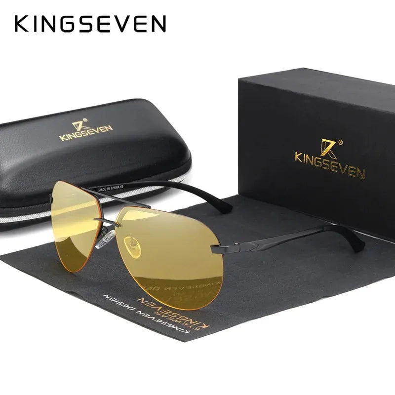KINGSEVEN Fashion Pilot Rimless Sunglasses Men Classical UV400 Polarized Large Frame Glasses Casual Driving Outdoor Eyewear