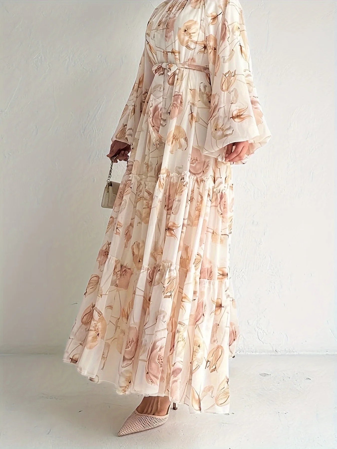 Muslim Women Dresses Flower Print Abaya Sashes Eid Ramadan Morocco Vestidos Dubai Jalabiya Kaftan Islam Arab Long Robe Abayas