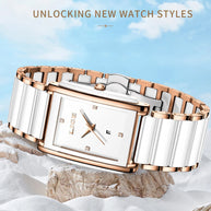 LIGE Fashion Square Quartz Woman Watches Ceramics Elegant Simple Diamond Auto Date Romantic Birthday Gift Leisure Wristwatch New