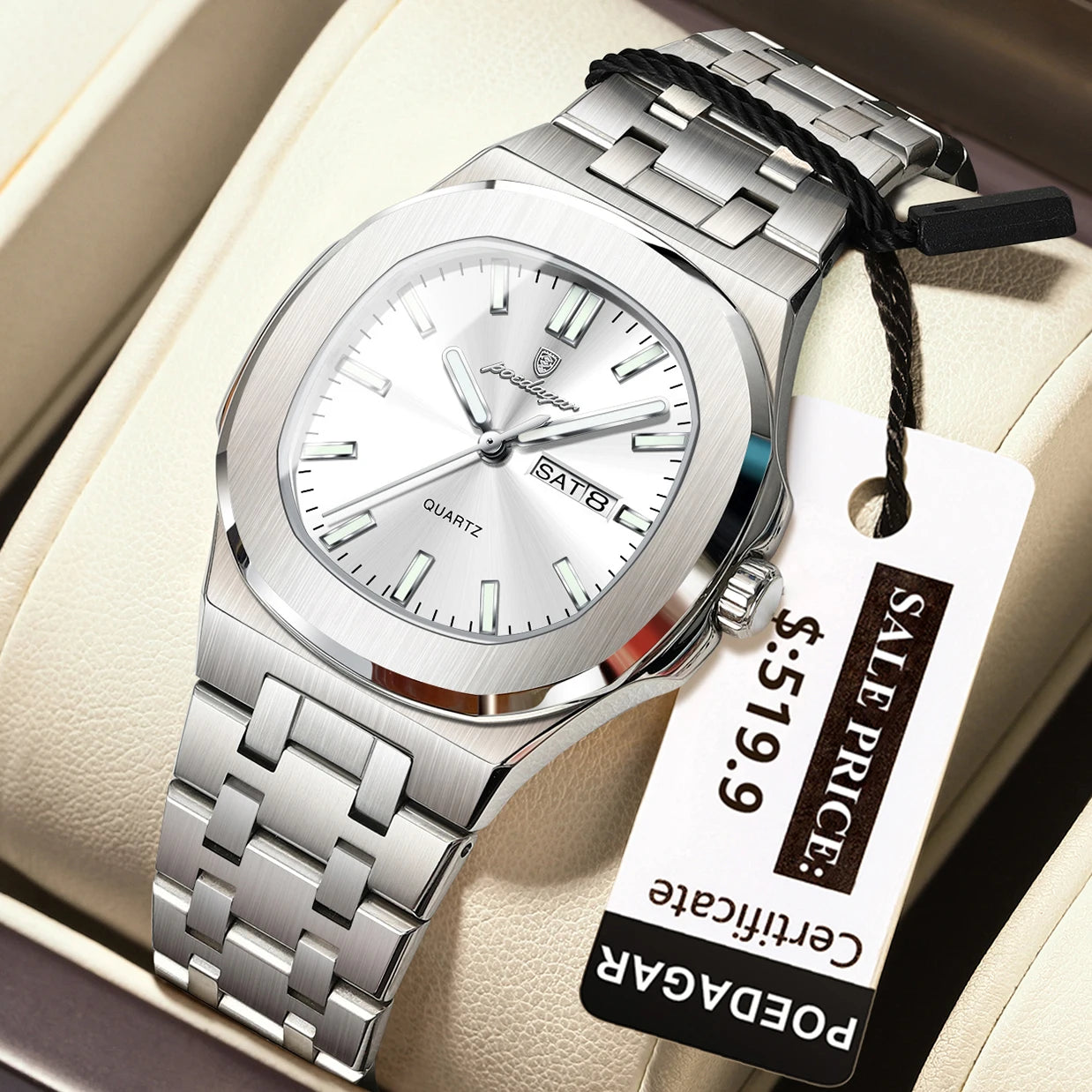 POEDAGAR Top Original Watch For Woman Luminous Date Week Square Ladies Watch Stainless Steel Quartz Women's Watches Female Reloj