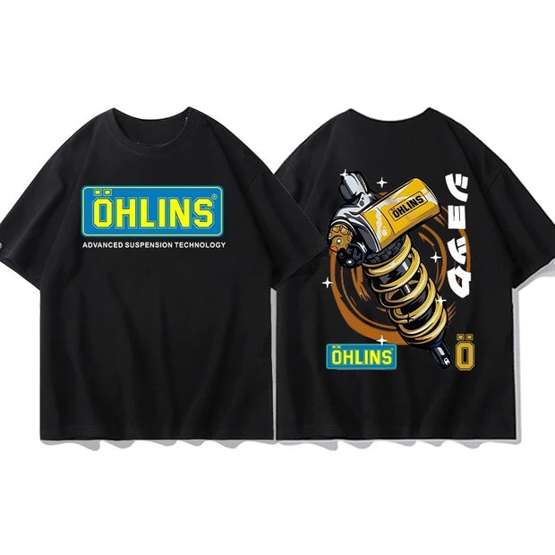 OHLINS Motorcycle Shock Absorber Printed Short-sleeved T-shirt Men's 2025 New Summer Racing Fans Trendy Harajuku Top T-shirt