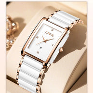 LIGE Fashion Square Quartz Woman Watches Ceramics Elegant Simple Diamond Auto Date Romantic Birthday Gift Leisure Wristwatch New