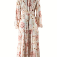 Muslim Women Dresses Flower Print Abaya Sashes Eid Ramadan Morocco Vestidos Dubai Jalabiya Kaftan Islam Arab Long Robe Abayas