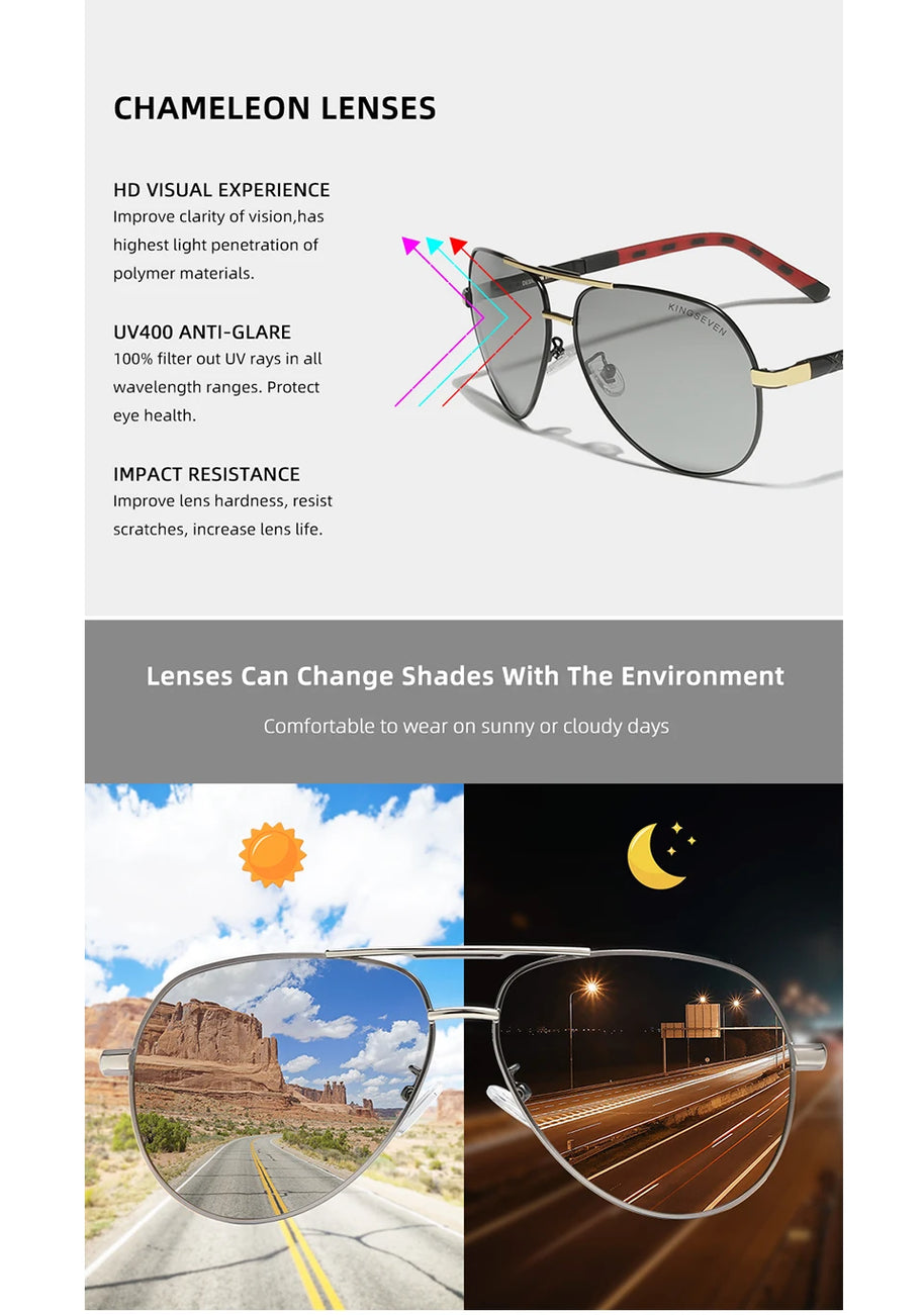 KINGSEVEN Brand Photochromic Sunglasses For Men Women Polarized UV400 Sun Glasses Chameleon Lenses Aluminum Driving Eyewear