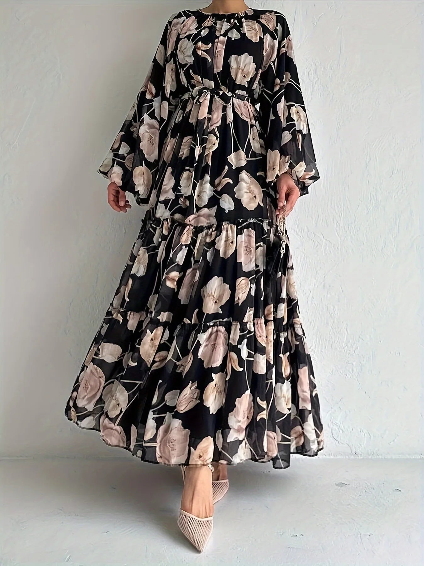 Muslim Women Dresses Flower Print Abaya Sashes Eid Ramadan Morocco Vestidos Dubai Jalabiya Kaftan Islam Arab Long Robe Abayas