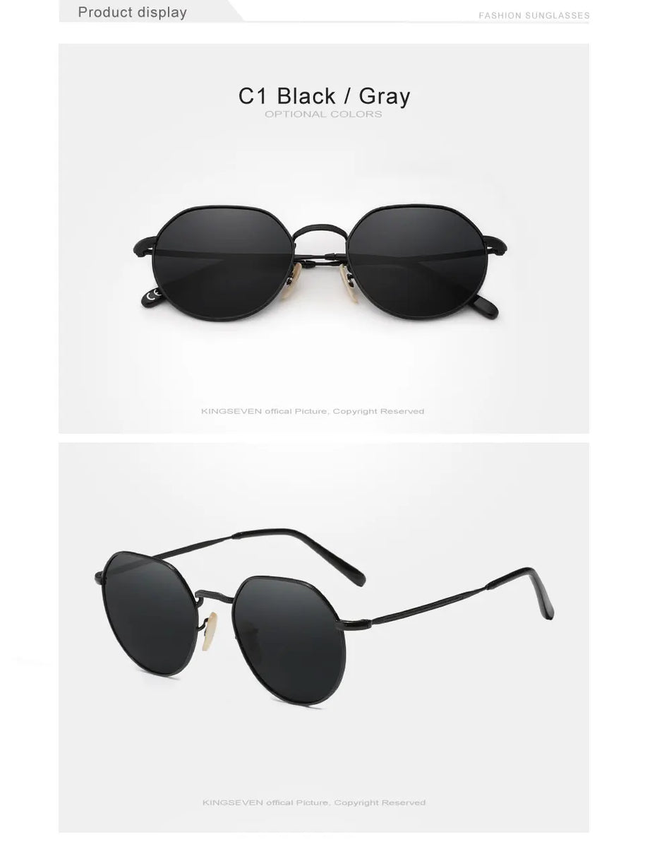 KINGSEVEN Brand Designer Sunglasses Alloy Round Frame Polarized UV400 Women Men Fashion Glassses Classic Anti-glare Eyewear