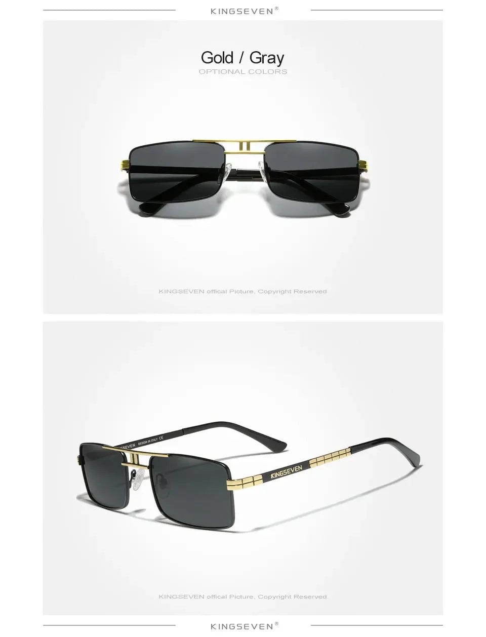 KINGSEVEN Original Fashion Polarized UV400 Sunglasses Vintage Rectangle Frame Men Women Driving Alloy Glasses Outdoor Eyewear