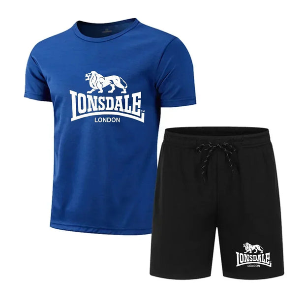 Camiseta de manga curta estampada masculina, shorts de secagem rápida, conjunto esportivo respirável, conjunto de jogging