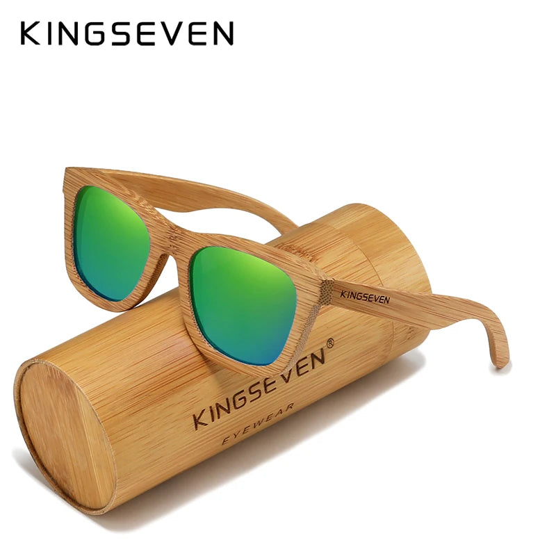KINGSEVEN Polarized Natural Wooden Sunglasses For Men Women Full Bamboo Frame Retro Handmade Eyewear Square UV400 Lens Glasses