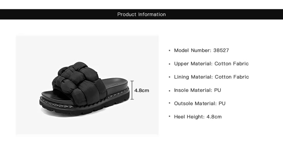 BEAUTODAY Outdoor Slippers Solid Color Round Toe Fabric Thick Heel Casual Comfort Summer Ladies Flat Shoes Handmade 38527