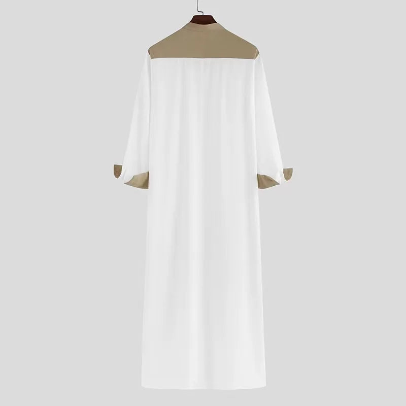 Muslim men's robe color matching Arab Middle East long robe Islamic men's clothing