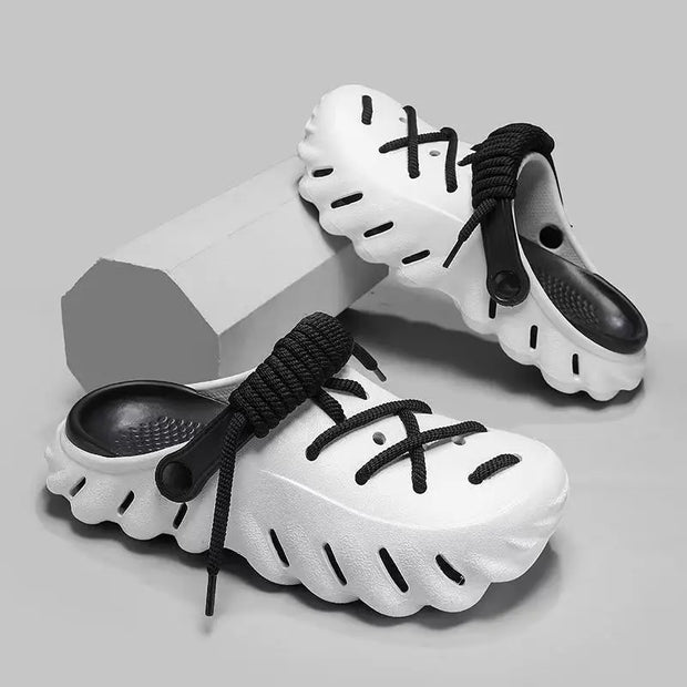 Fashion Men's Outdoor Non-slip Sandals Summer Durable Beach Shoes Thick Bottom Hollow-Out EVA Breathable Slip-On Slippers Couple