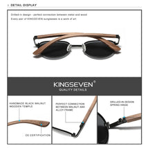 KINGSEVEN 2023 Black Walnut Wooden Sunglasses For Men Polarized UV400 Protection Round Lens Retro Eyewear Women Handmade Glasses