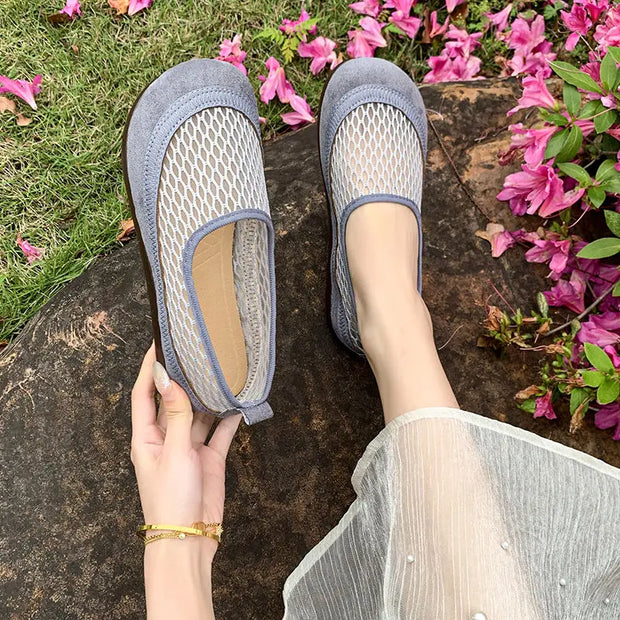 Women's Round Toe Flat Shoes Slip on Casual Shoes Non-slip Loafers New Mesh Plus Size Flats Women Summer Breathable Shoes Women
