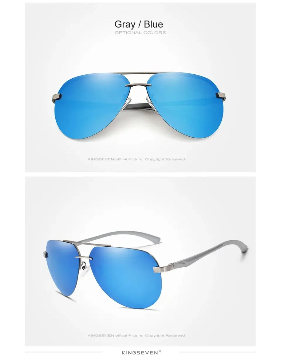 KINGSEVEN Fashion Pilot Rimless Sunglasses Men Classical UV400 Polarized Large Frame Glasses Casual Driving Outdoor Eyewear
