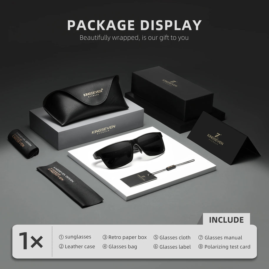 KINGSEVEN Brand Polarized Sunglasses For Men Rectangle Aluminum Driving Glasses Eyewear Shades For Men High Quality