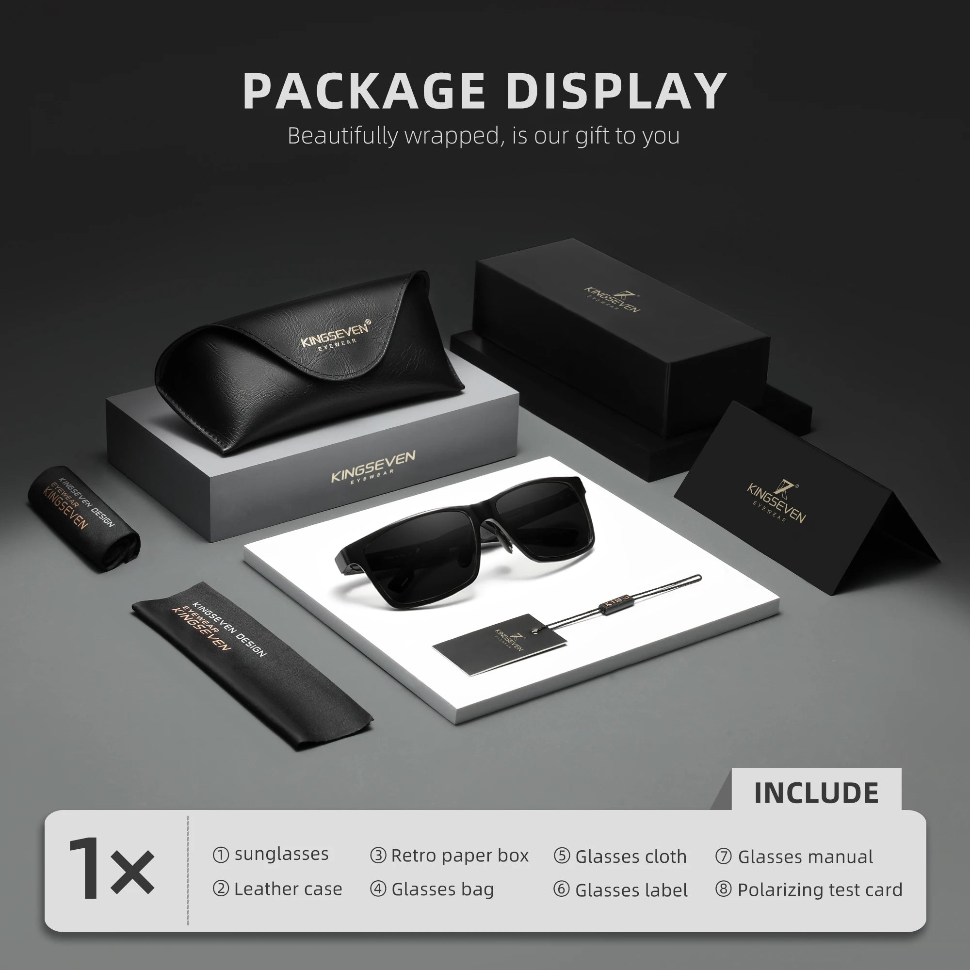 KINGSEVEN Brand Polarized Sunglasses For Men Rectangle Aluminum Driving Glasses Eyewear Shades For Men High Quality