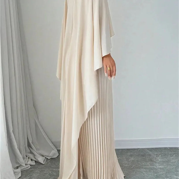 2025 New Women's Spring Summer Fashion Loose Bat Sleeve Curling Irregular Elegant Seven Inch Sleeve Long Dress