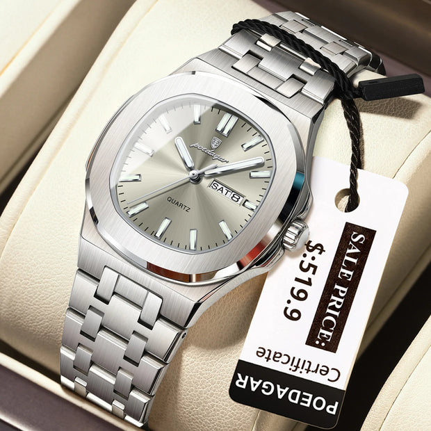 POEDAGAR Top Original Watch For Woman Luminous Date Week Square Ladies Watch Stainless Steel Quartz Women's Watches Female Reloj