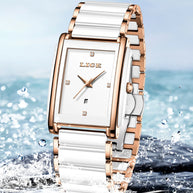 LIGE Fashion Square Quartz Woman Watches Ceramics Elegant Simple Diamond Auto Date Romantic Birthday Gift Leisure Wristwatch New
