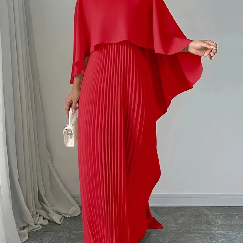 2025 New Women's Spring Summer Fashion Loose Bat Sleeve Curling Irregular Elegant Seven Inch Sleeve Long Dress