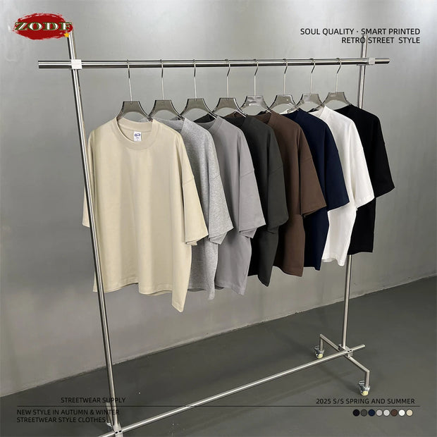 ZODF New Men Summer Boxy 275gsm Cotton T-Shirts Retro Unisex Oversized Short Version Basic T Shirt Brand Tees HY1070