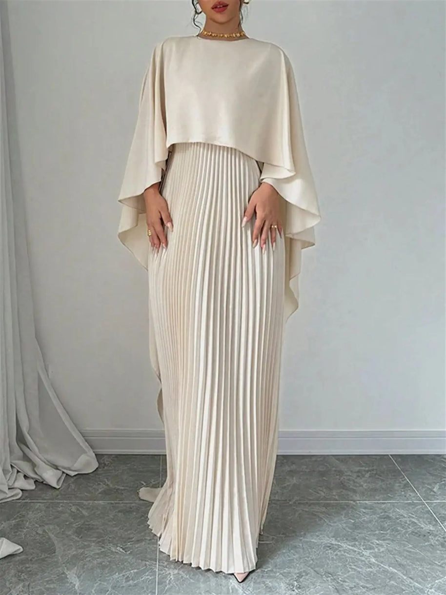 2025 New Women's Spring Summer Fashion Loose Bat Sleeve Curling Irregular Elegant Seven Inch Sleeve Long Dress