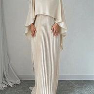 2025 New Women's Spring Summer Fashion Loose Bat Sleeve Curling Irregular Elegant Seven Inch Sleeve Long Dress