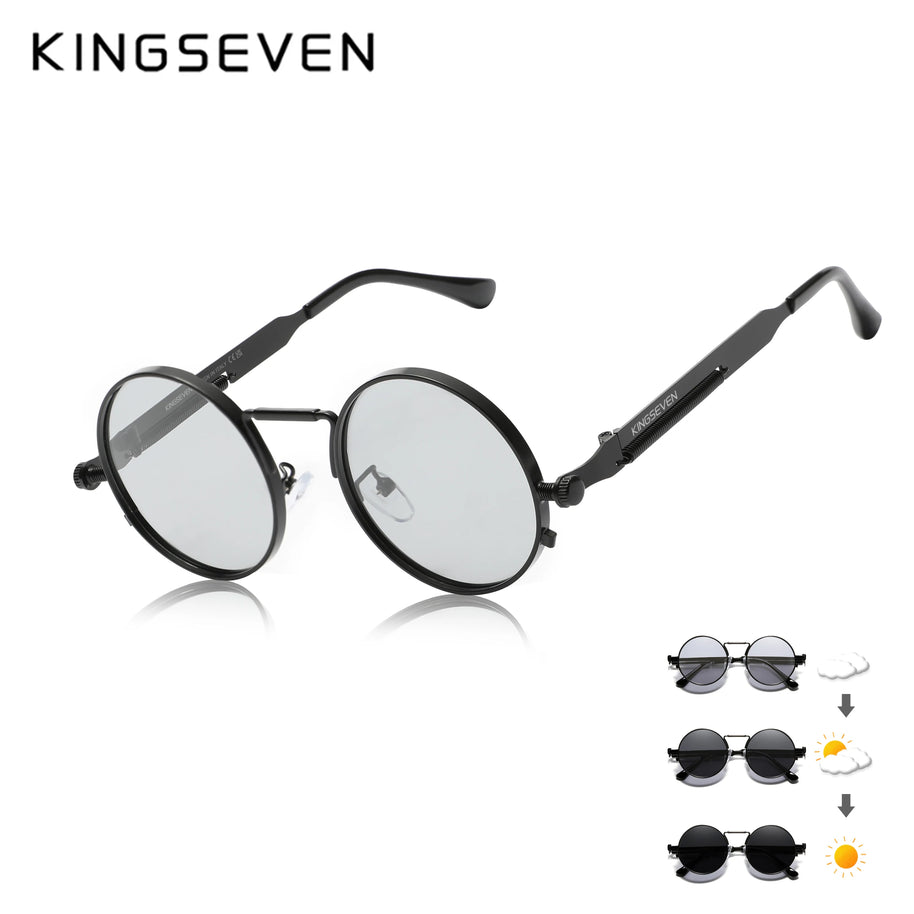 KINGSEVEN Brand Retro Sunglasses Gothic Steampunk Polarized UV400 Men Women Eyewear Round Frame Outdoor Photochromic Glasses