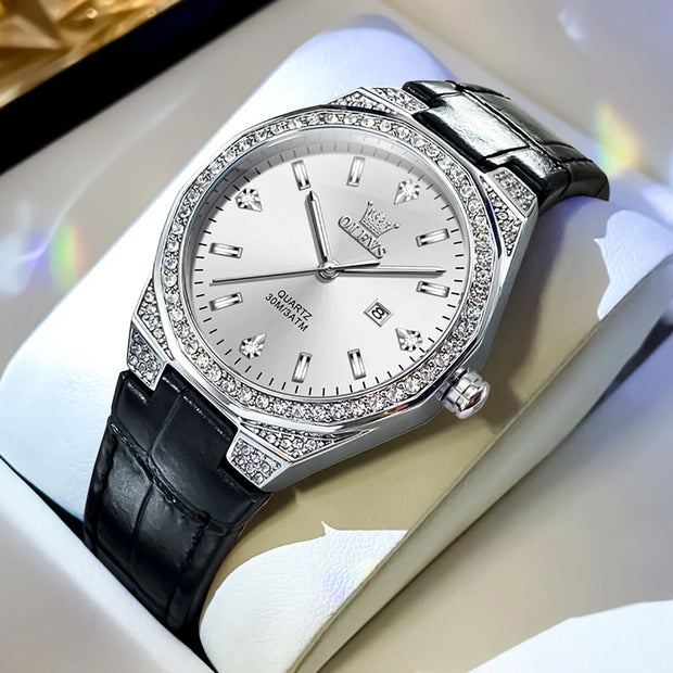 OLEVS Luxury Fashion Women's Quartz Watches Leather Elegant Casual Waterproof Date Lady Wrist Watch Original Watches for Women
