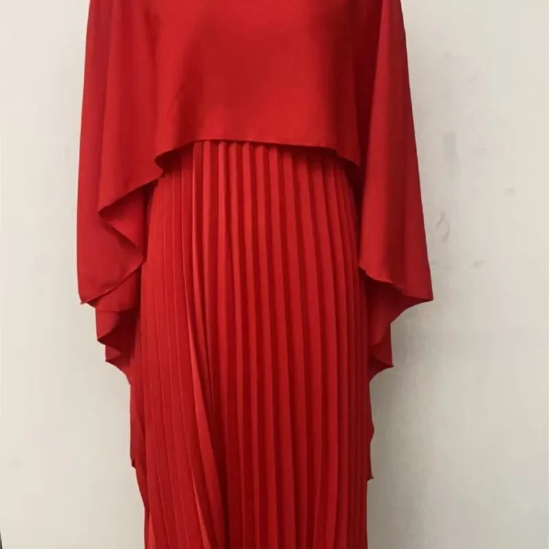 2025 New Women's Spring Summer Fashion Loose Bat Sleeve Curling Irregular Elegant Seven Inch Sleeve Long Dress