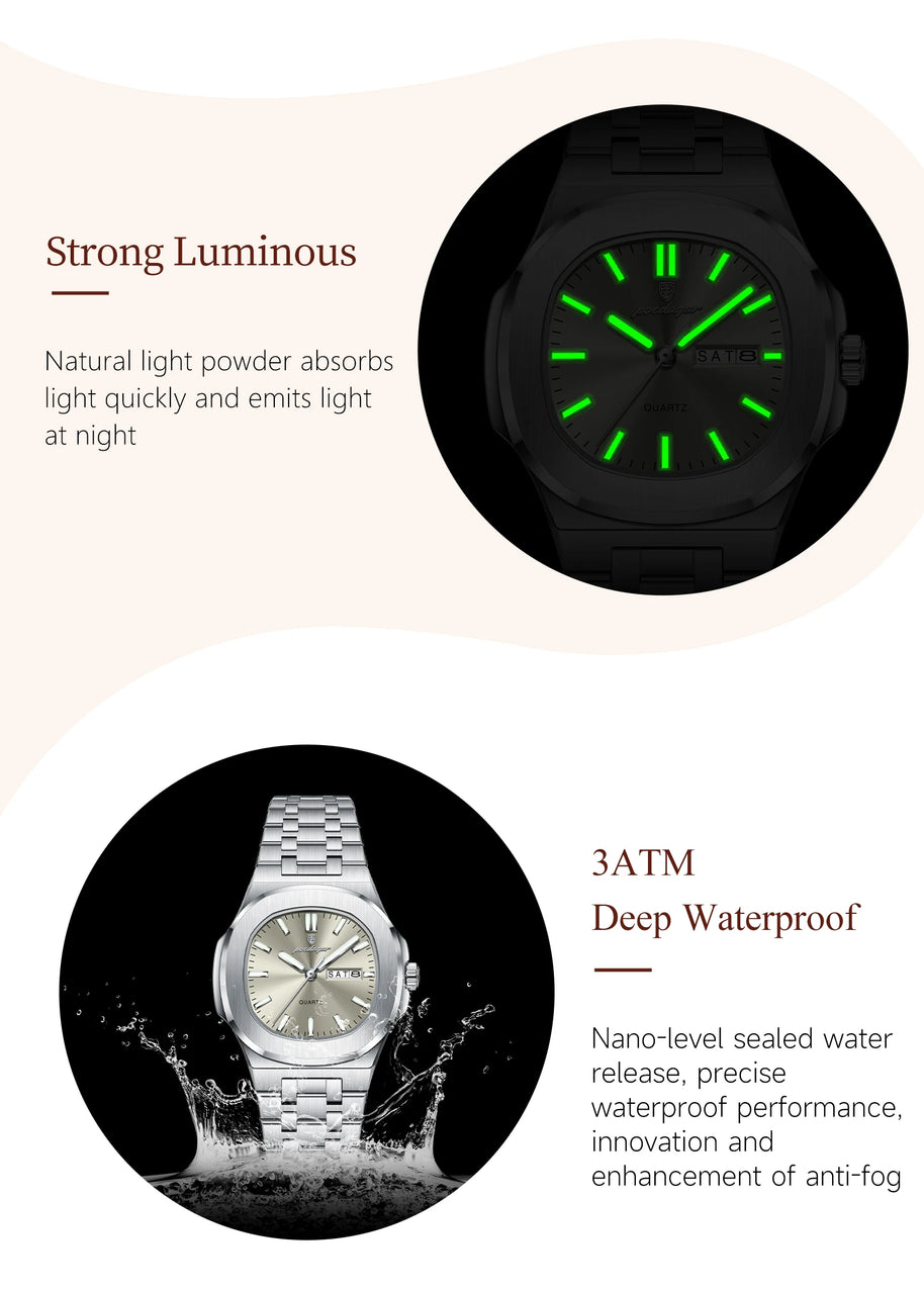 POEDAGAR Top Original Watch For Woman Luminous Date Week Square Ladies Watch Stainless Steel Quartz Women's Watches Female Reloj