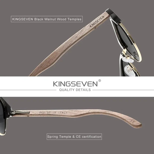 KINGSEVEN Brand Walnut Sunglasses Men Women Polarized UV400 Lens Wood Round Frame Glasses Vintage Retro Luxury Eyewear Patchwork