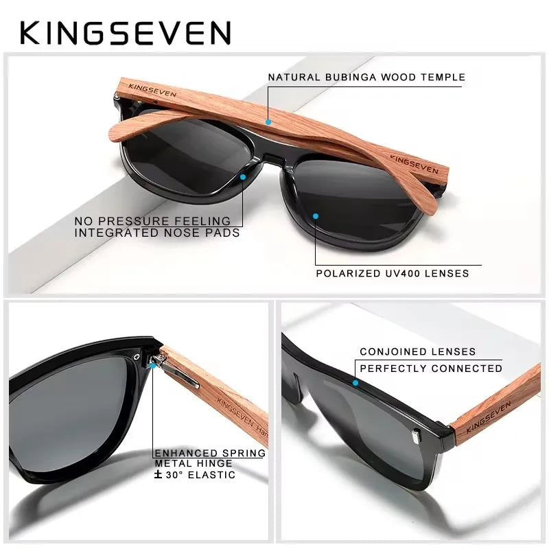 KINGSEVEN Brand Classical Wooden Sunglasses Men Retro Causal Polarized Rimless Women Glasses Anti-UV400 Wood Fashion Eyewear