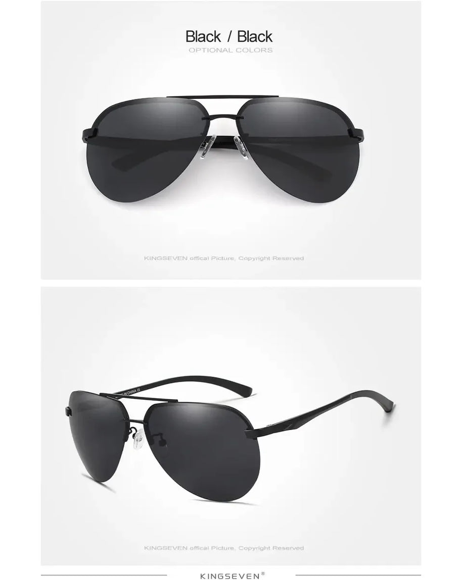 KINGSEVEN Fashion Pilot Rimless Sunglasses Men Classical UV400 Polarized Large Frame Glasses Casual Driving Outdoor Eyewear