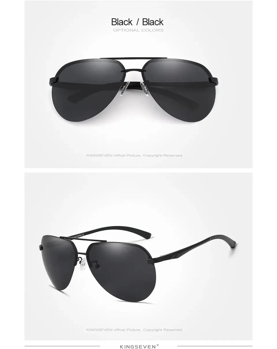 KINGSEVEN Fashion Pilot Rimless Sunglasses Men Classical UV400 Polarized Large Frame Glasses Casual Driving Outdoor Eyewear