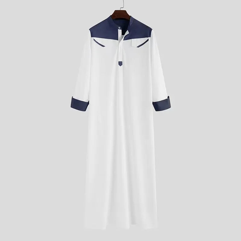 Muslim men's robe color matching Arab Middle East long robe Islamic men's clothing