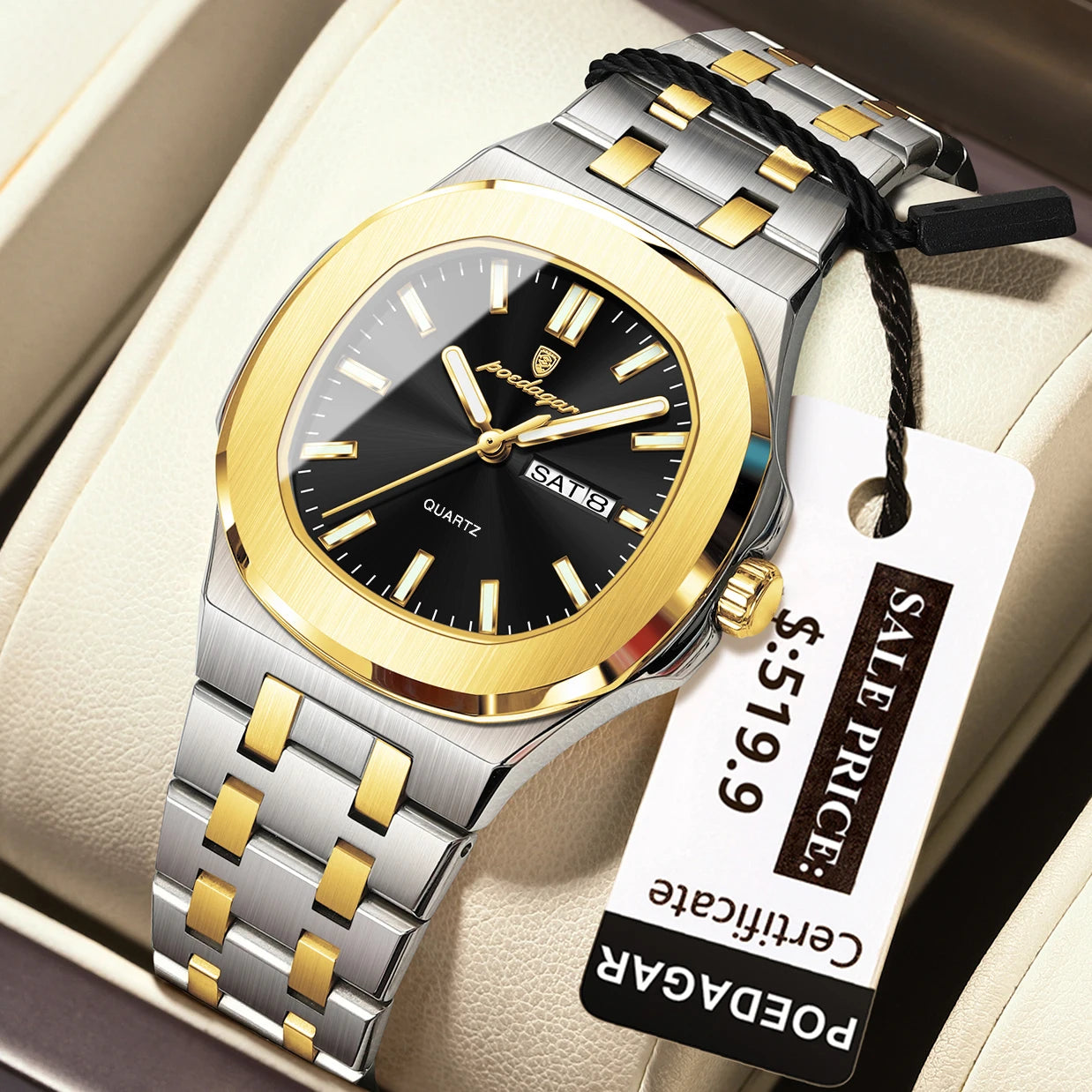 POEDAGAR Top Original Watch For Woman Luminous Date Week Square Ladies Watch Stainless Steel Quartz Women's Watches Female Reloj