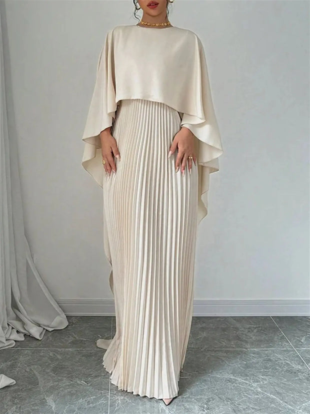 2025 New Women's Spring Summer Fashion Loose Bat Sleeve Curling Irregular Elegant Seven Inch Sleeve Long Dress