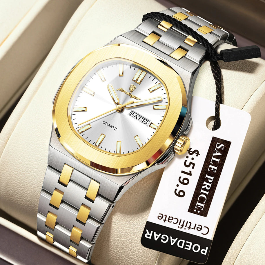 POEDAGAR Top Original Watch For Woman Luminous Date Week Square Ladies Watch Stainless Steel Quartz Women's Watches Female Reloj