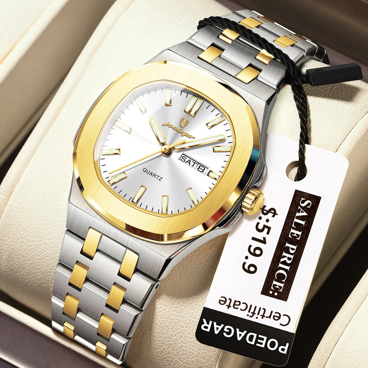 POEDAGAR Top Original Watch For Woman Luminous Date Week Square Ladies Watch Stainless Steel Quartz Women's Watches Female Reloj
